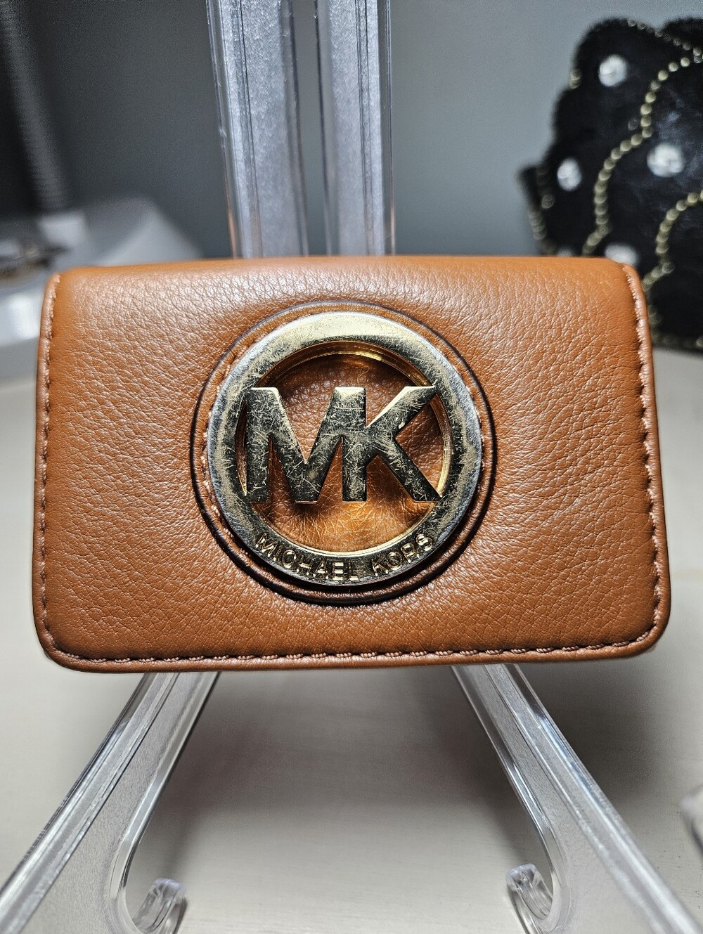 Michael Kors Fulton Leather Card Case Wallet - Tan / Gold Hardware